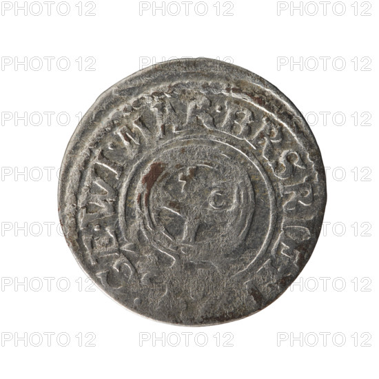 one and a half, Pfahler, Ernest, cross (iconographic), George William Hohenzollern (Elector of Brandenburg; Duke of Prussia; 1620-1640), orb of rule (iconographic), coats of arms. Obv. Royal orb with a cross with arms terminating in finials. In the lower part of the orb, value numerals Z4. On the sides of the cross, date numerals, -, . In the rim between the borders, an inscription divided by a cross .GE.WI.MAR.BR.SRIE.L. Rw. Under the ducal mitre, a five-field heraldic shield, below in the shield the value numeral 3. In the rim between the borders, an inscription divided by the mitre and the value numeral and terminated with the hallmark DIEV & MO, OICT, 1623, Ducal Prussia (1525-1701), Königsberg, coin, coin: diameter 19.7 mm, weight 1.17 g, axis 180 degrees