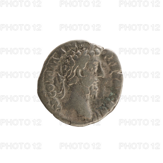 Denarius, Commodus (161–192; Roman emperor 177–192). Obverse: Emperor's head right, wearing a laurel wreath; legend M COMM ANT P FEL AVG BRIT (second part of legend very poorly legible). Pearly border. Reverse: Hilaritas standing left, right hand raised holding a branch, long palm in her left; legend HILAR AVG PM TR P XII IMP VIII COS V PP (legend cropped). Silver coin, weight 3.01 g, dated 186–187, Roman Empire (27 BC–476), Rome.