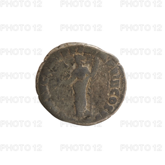 Denarius, Commodus (161–192; Roman emperor 177–192). Obverse: Emperor's bust right, laurel wreath; legend (very poorly legible) OMM ANT P FEL AVG BR. Reverse: HILARITAS standing left, right hand raised holding a branch, left hand holding a long palm; legend R AVG PM TR P XII IMP VIII COS V. Pearly border. Date: 186–187. Roman Empire (27 BC–476). Rome. Coin. Weight: 2.95 g.