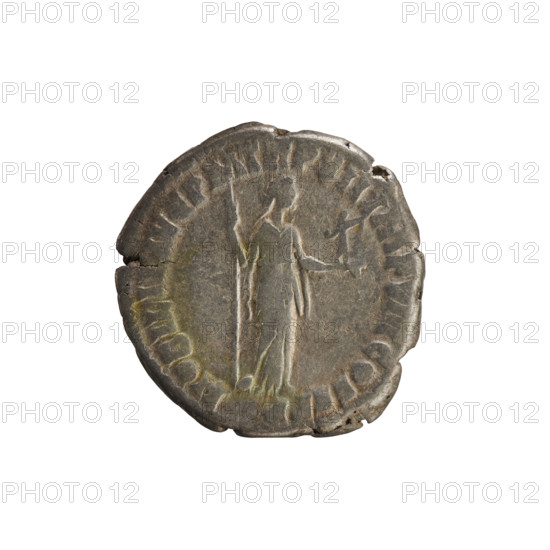 Denarius, Commodus (161–192; Roman emperor 177–192). Obverse: M COMM ANT P FEL AVG BRIT — emperor's head right, laurel wreath. Reverse: NOBILIT AVG PM TR P XII IMP VIII COS V PP — Nobilitas standing right, holding a statuette (possibly Minerva) in her left hand and a scepter in her right. Pearl borders. Imperial busts; iconography includes busts, scepter (attribute), Nobilitas (personification). Date: 186–187. Place: Rome, Roman Empire (27 BC–476). Coin; weight 2.94 g; axis 180°.