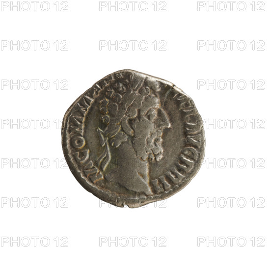 Denarius, Commodus (161–192 CE; Roman emperor 177–192). Obverse: Emperor's head right, with laurel wreath; legend 'M COMM AN ... FEL AVG BRIT'. Reverse: Nobilitas standing facing right, holding a statuette (of Minerva?) in left hand and a scepter in right; legend 'NOBILIT AVG P, VIII COS V PP'. Imperial busts; hoard find (Golub). Rome, Roman Empire, 186–187 CE. Coin, weight 2.37 g.