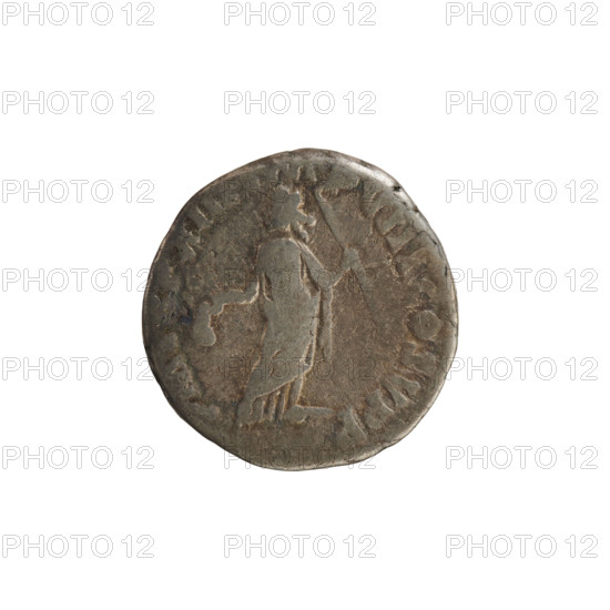 denarius, Commodus (161–192; Roman emperor 177–192) — iconography: imperial bust; Libertas (personification) with pileus and vindicta. Obverse: COMM ANT P FEL AVG BR, emperor's head right, laurel wreath. Reverse: M TR P XIII, P VIII COS VPP, Libertas standing frontally with head turned right, right hand holding pileus, left hand holding vindicta diagonally. Date: 187–188. Roman Empire (27 BC–476), Rome. Coin; weight 2.88 g; axis 180°.