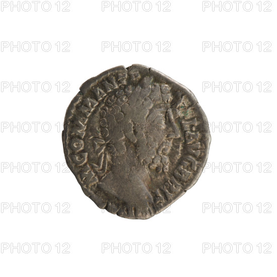 Denarius of Commodus (161–192; Roman emperor 177–192). Obverse: Emperor's head right, wearing a laurel wreath; legend AW.M COMM ANT, L AVG BRIT; pearly/beaded border. Reverse: SALVS sits facing left, right hand feeding a snake coiled around an altar, left elbow resting on the back of the seat; legend PM TR P XIII IMP P VIII COS V P P; beaded border. Date: 187–188. Roman Empire (27 BC–476), Rome. Coin; weight 3.08 g.