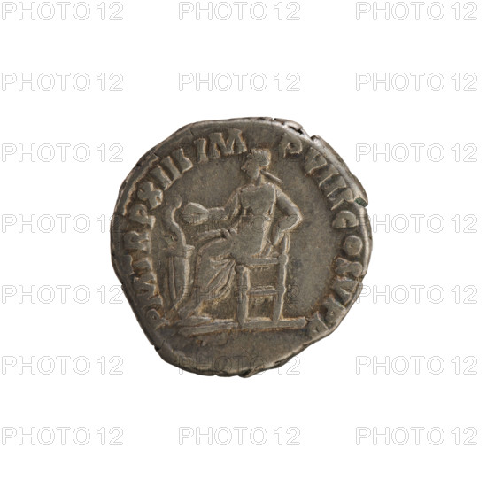 Denarius of Commodus (reign 177–192 CE). Obverse: laureate head of the emperor right; inscribed AW.M COMM ANT, L AVG BRIT. Reverse: Salus seated left, feeding a snake coiled around an altar, left elbow resting on the back of the seat; inscribed PM TR P XIII IM P VIII COS V P P. Pearled/beaded borders. Roman Empire, 187–188 CE. Silver coin, weight 3.08 g.