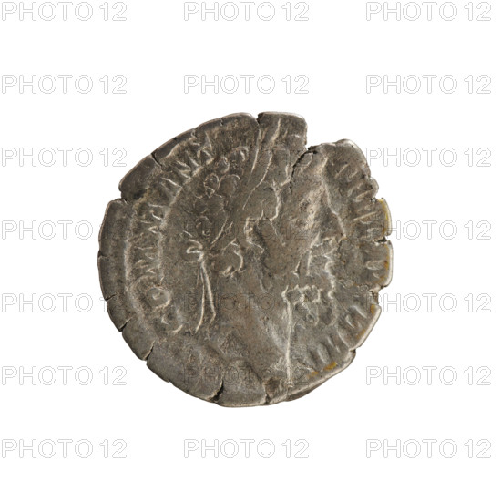 Denarius of Commodus (reigned 177–192). Obverse: Emperor's head right, laurel wreath; legend 'M COMM ANT P FEL AV'. Reverse: Naked Jupiter standing left, right hand raised holding a thunderbolt, left hand holding a scepter, eagle at his feet; legend 'IOV IVVEN PM TR P XIIII COS VPP'. Iconography: imperial bust, Jupiter (mythology), thunderbolt, scepter, eagle. Date: 188–189. Rome, Roman Empire. Coin; weight 2.64 g; axis 180°.