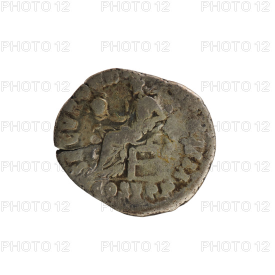 Denarius of Commodus (161–192; Roman emperor 177–192). Obverse: Emperor's head right, laurel wreath; pearl border; legend FEL AVG BRIT. Reverse: Securitas seated on a throne facing left, holding a sphere in her right hand, left at her side; under the line COS VPP. Date: 188–189. Roman Empire (27 BC–476). Rome. Coin; weight 2.18 g.