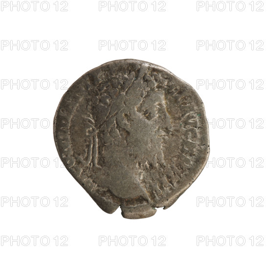 Denarius, Commodus (161–192; Roman emperor 177–192). Obverse: Emperor's head right, wearing a laurel wreath, inscription 'M COMM L AVG BRIT PP' (poorly legible). Reverse: Naked Mars, wearing a helmet and cloak, standing left; right hand holds a branch, left hand holds a spear, inscription 'PM TR P XIIII COS V DES VI' (hardly legible). Roman Empire (27 BC–476), Rome; coin, weight 3.12 g, axis 135°.