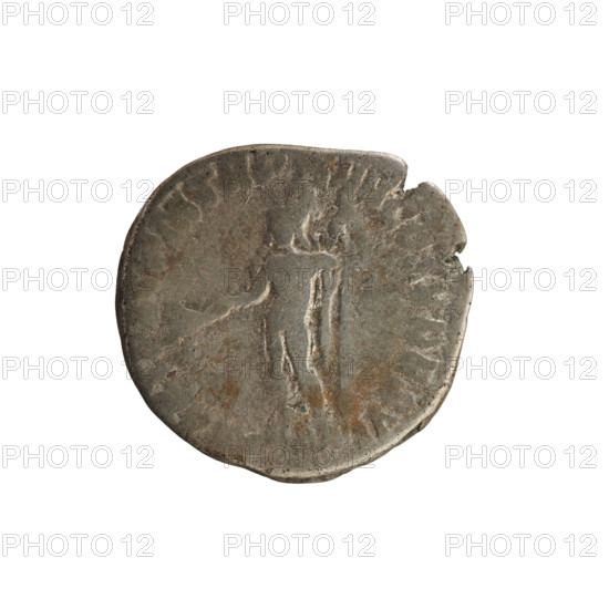 Denarius of Commodus (161–192 CE). Obverse: laureate, right-facing bust of the emperor; legend M COMM L AVG BRIT PP (poorly legible). Reverse: naked Mars wearing a helmet and cloak, facing left, holding a branch in his right hand and a spear in his left; legend PM TR P XIIII COS V DES VI (hardly legible). Roman Empire, c. 189 CE. Silver coin; weight 3.12 g; axis 135°.