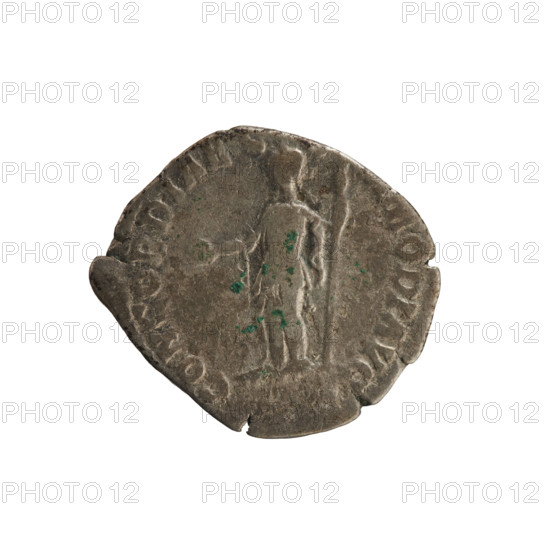 denarius, Commodus (161–192; Roman emperor 177–192) — iconography: busts, imperial busts; Concordia (personification) holding a patera and sceptre; Obv. legend: ANT P F EL AVG BRIT PP; Emperor's head right, laurel wreath, pearly border; Rev. legend: CONCORDIAE MODI AVG; Concordia stands facing left, right hand raised holding a patera, left hand holding a scepter; after 189; Roman Empire (27 BC–476), Rome; coin; weight 2.70 g; axis 180°.
