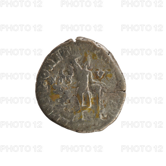 Denarius of Commodus (161–192; Roman emperor 177–192). Obverse: Emperor's head right, laurel wreath, inscription 'M CO L AVG BRIT PP'. Reverse: Apollo standing right, right hand raised above his head and left hand resting on a column, inscription 'APOL MONET PM'. Roman Empire, Rome, ca. 190. Silver coin, weight 2.85 g, axis 180°.