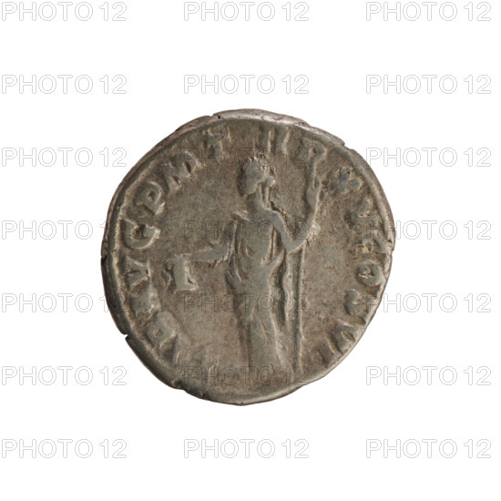 Denarius of Commodus (reigned 177–192). Obverse: Emperor’s head right, laurel wreath; pearl border; inscription 'M COMM ANT PF EL AVG BRI'. Reverse: Libertas standing left, holding a pileus in right hand and a scepter in left; pearl border; inscription 'LIB AVG PMTRP XV COS VI'. Rome, Roman Empire (27 BC–476). Silver coin, weight 3.43 g.