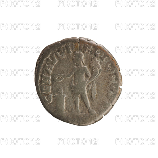 Denarius of Commodus (reigned 177–192). Obverse: Emperor's head right, laurel-wreathed, inscribed M ANT P F EL AVG BRIT PP. Reverse: Genius left, holding a patera above an altar in his right hand and a cornucopia in his left, inscribed GEN AVG F ELIC COS. Pearl border. Dated 190–191 CE. Roman Empire (27 BC–476). Silver coin, weight 3.15 g.