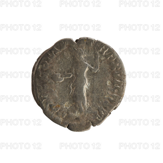 Denarius of Commodus (161–192; Roman emperor 177–192). Obverse: Emperor's head right, laureate; dotted border; inscription OMM ANT P EL AVG BR. Reverse: Concordia standing left, holding a patera in her right raised hand and a scepter in her left; inscription CONC COM RP XVI COS VI (partly illegible). Date: 190–191 CE. Roman Empire (27 BC–476). Rome. Coin; weight 2.75 g.