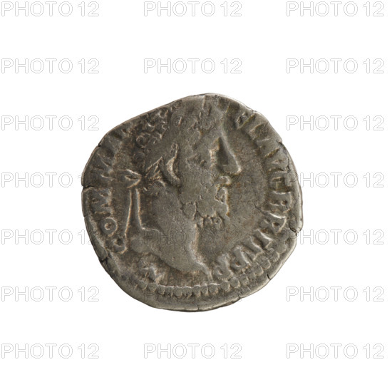 Denarius of Commodus (161–192; Roman emperor 177–192). Obverse: laureate bust of the emperor right, inscription 'M COMM AN EL AVG BR'; pearl border. Reverse: FIDES standing left holding ears of corn in right hand and a standard in left, inscription 'FIDEI COH PM XVI COS VI'; pearl border. Hoard find from Golub; treasure coin. Date: 190–191. Roman Empire (27 BC–476). Rome. Silver coin, weight 2.68 g.