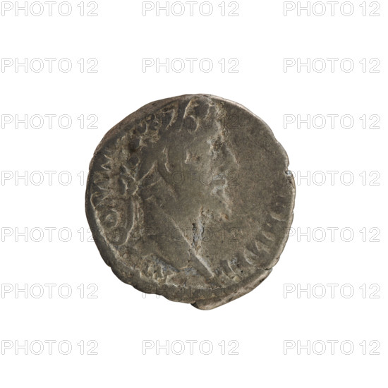 Denarius, Commodus (161–192; Roman emperor 177–192). Obverse: M COMM BRIT PP — Emperor's head right, laurel wreath; pearled border. Reverse: PM TR P XVI COS — Fides stands facing left, right hand raised holding ears of corn, left hand holding a standard; pearled border. Date: 190–191. Roman Empire (27 BC–476), Rome. Coin, weight 2.46 g, axis 180°.