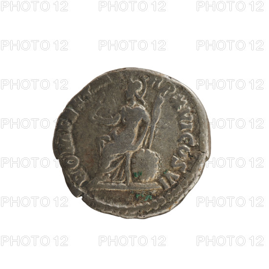 denarius, Commodus (161–192; Roman emperor 177–192); obverse: emperor's bust right with laurel wreath, pearl border, legend 'M COMM ANT P FEL AVG BRIT PP'; reverse: Roma seated left holding Victoria in her right hand and a spear in her left, pearl border, legend 'ROM FEL RP XVI COS VI'; Roman coin, 190–191 CE, Roman Empire, Rome; weight 2.71 g, axis 225°.