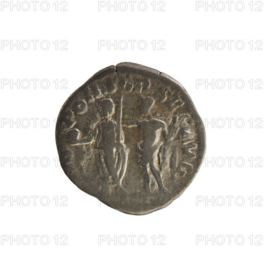 Denarius, Commodus (161–192 CE), 191–192 CE. Obverse: Emperor's bust right, laurel wreath, inscription AVREL CO / M AVG. Reverse: Emperor standing facing left, holding an orb and scepter; Jupiter stands behind him with a thunderbolt, placing his hand on the emperor's shoulder; inscription S PONSOR SEC AVG. Pearl border. Silver coin, weight 2.32 g. Roman Empire (27 BC–476), Rome.