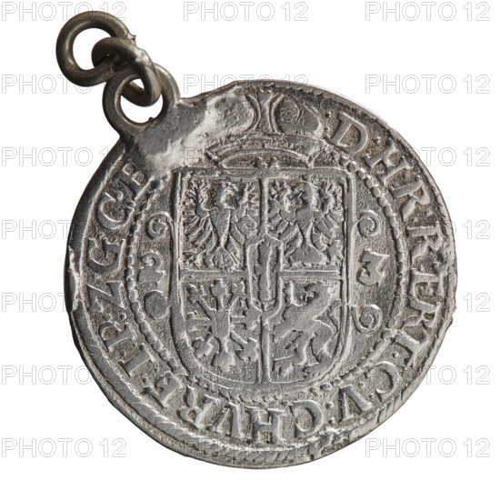 Pfahler, Ernest. Obv.: Bust facing right in mitre and electoral mantle; a sceptre in the right hand, left resting on a sword hilt; the figure's head divides the inner border. On the rim between the borders an inscription ending with a heart G: RG:, LHELM:V, :G:M:Z:BRAN Rw. Under the ducal mitre, a five-field coat of arms with ornaments. On the sides of the shield are the date numerals 2-3. In the rim between the borders an inscription divided by a mitre: :D:H:R:R:ERT:C:V:CHVRF:I:P:Z:G:C:, 1623. Ducal Prussia (1525–1701), Königsberg. Coin; diameter 30.0 mm (33.7 mm with lug); weight 7.07 g; axis 0°.