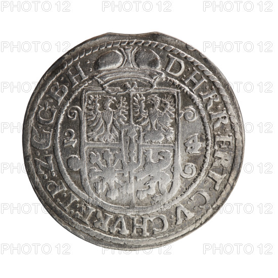 Obv. Bust facing right in mitre and electoral mantle. A sceptre in his right hand, the left resting on a sword hilt. The figure's head divides the inner border. In the rim between the borders is the inscription GEORG:WILHELM:V:G:G:M:Z, BRAN Rw. Below the ducal mitre is a five-field coat of arms with ornaments. On the sides of the shield are the date numerals 2-4. In the rim between the borders an inscription divided by a mitre D:H:R:R:ERT:C:V:CHVRF:I:P:Z:G:C:B:H:, 1624. Ducal Prussia (1525–1701), Königsberg; coin: diameter 35.0 mm, weight 6.86 g, axis 0°.