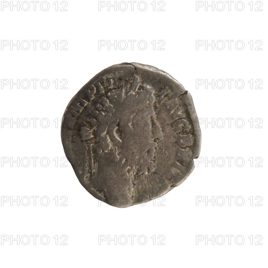 Denarius of Commodus (reign 177–192 CE). Obverse: M ANT P FEL AVG BRIT — Emperor's bust, right, wearing laurel wreath; pearl border. Reverse: FOR FEL PM TR P X — Fortuna standing left with her foot on a ship's prow, holding a caduceus in her right hand and a cornucopia in her left; pearl border. Roman, circa 2nd–3rd century CE; silver coin (denarius), weight 2.10 g.