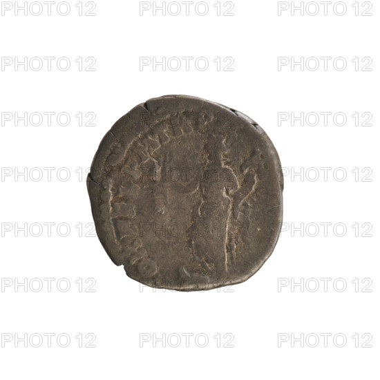 Denarius of Commodus (161–192; Roman emperor 177–192). Obverse: M ANT P FEL AVG BRIT, emperor's head right, laurel wreath; pearl border. Reverse: FOR FEL PM TR P X, Fortuna standing left with foot on a ship's prow, holding a caduceus in her right hand and a cornucopia in her left; pearl border. Roman Empire (27 BC–476), Rome; coin, weight 2.10 g.