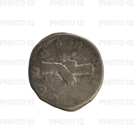 Denarius of Commodus (161–192) and Empress Crispina (164–192?). Obverse: bust of the empress right, draped, hair in a bun, pearl border with inscription 'CRISPINA AVG'. Reverse: CONCORDIA, hands clasped in an embrace, pearl border. Roman coin, weight 3.52 g, dated 178–191, Rome, Roman Empire (27 BC–476).