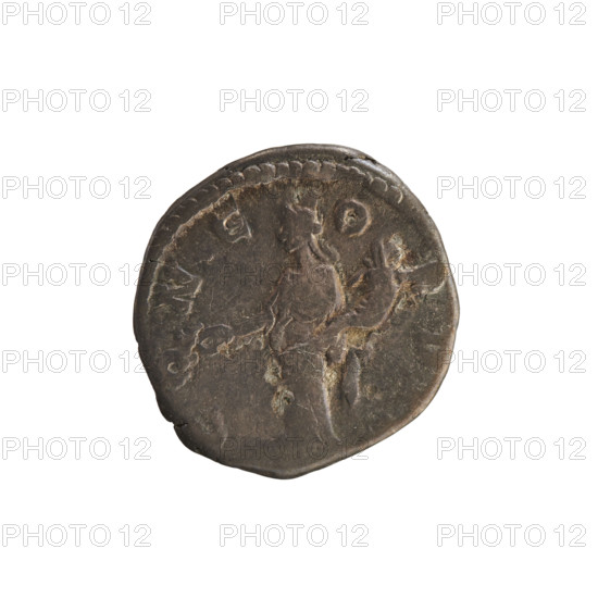Denarius, Commodus (161–192; Roman emperor 177–192) and Crispina (164–192?; Roman empress 178–191). Obverse: bust of the empress right, in drapery with hair tied in a bun at the back, pearl border, legend 'CRISPINA AVGVSTA' (second part poorly legible). Reverse: CONCORD, Concordia standing facing left, holding a patera in her right hand and a cornucopia in her left, pearl border. Date: 178–191 CE, Rome, Roman Empire. Coin, weight 2.81 g.