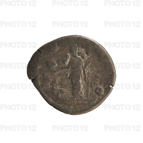 Denarius, Commodus (161–192, Roman emperor 177–192) and Crispina (164–192?, Roman empress 178–191). Obverse: 'CRISPINA AVGVSTA' — bust of the empress right, draped, hair tied in a bun at the back of the head; pearl border. Reverse: IVNO (Juno) standing left, holding a patera in her right hand and a scepter in her left, a peacock before her; pearl border. Roman Empire, 178–191. Coin (denarius), Rome; weight 3.42 g; axis 180°.