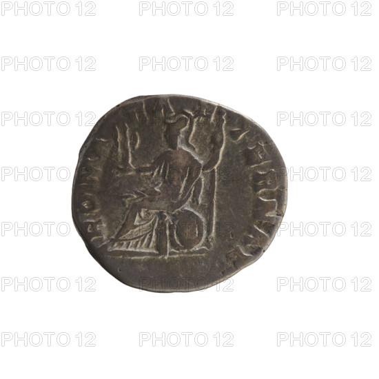 Denarius of Clodius Albinus (ca. 150–197; Roman emperor 193–197). Obverse: head of Albinus right, pearl border, legend 'D CL SEPT AL BIN CAES.' Reverse: ROMA / EA E TERNAE — Roma seated on shield facing left, holding a palladium in her raised right hand and a scepter in her left. Roman Empire, 193–195. Coin; weight 2.96 g; axis 180°.
