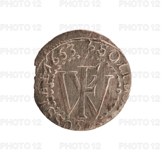 szelag, cross (iconographic), eagles, Frederick William I Hohenzollern (Great Elector of Brandenburg; Prince of Prussia; 1620-1688), Hohenzollern (coat of arms). Obv. Prussian eagle, on its chest a monogram composed of the letters IC. In the rim, between the pearl borders, an inscription beginning with a princely mitre, RI, .PR.EL. Rw. Monogram composed of the letters FW separating the inner border. In the rim an inscription beginning with a cross, divided by the Hohenzollern coat of arms, SOLI, SIA, .1653, 1653. Ducal Prussia (1525-1701), Königsberg. Coin: diameter 15.2 mm, weight 0.45 g, axis 0 degrees.