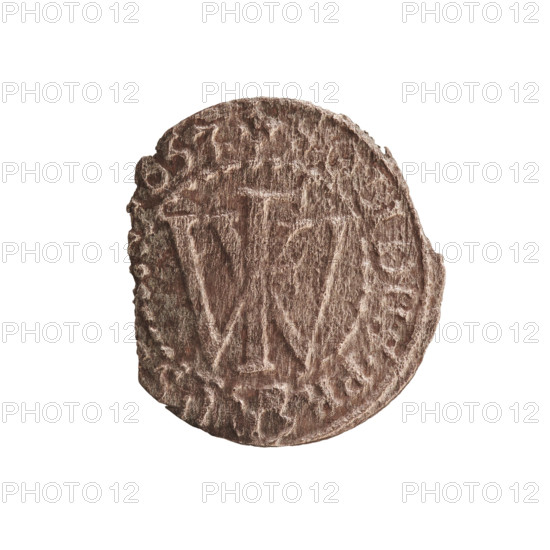 szelag, cross (iconographic), eagles, Frederick William I Hohenzollern (Great Elector of Brandenburg; Duke of Prussia; 1620–1688), Hohenzollern (coat of arms). Obv.: Prussian eagle, on its breast a monogram composed of the letters IC; in the rim, between the pearly borders, the inscription AR.BR.SRIPR. Rev.: monogram composed of the letters FW dividing the inner border; in the rim, an inscription beginning with a cross, divided by the Hohenzollern coat of arms +SOLIDUS.PR - US. 1653. Ducal Prussia (1525–1701), Königsberg. Coin: dia. 15.8 mm, weight 0.41 g, axis 0°.