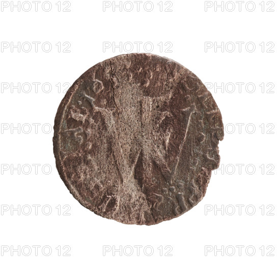 szelag, Section of Coins of Lands Associated with Poland, eagles, cross (iconographic), Frederick William I Hohenzollern (Great Elector of Brandenburg; Prince of Prussia; 1620–1688), Hohenzollern (coat of arms). Obverse: Prussian eagle with a monogram on its chest composed of letters 'IC'; rim inscription beginning with a princely mitre 'FRI, BR.SRI,'. Reverse: monogram composed of the letters 'FW' separating the inner border; rim inscription beginning with a cross, divided by the Hohenzollern coat of arms '+SO, PR - USSIAE.16, 3, 1653'. Ducal Prussia (1525–1701), Königsberg. Coin: diameter 15.2 mm, weight 0.36 g, axis 0°.