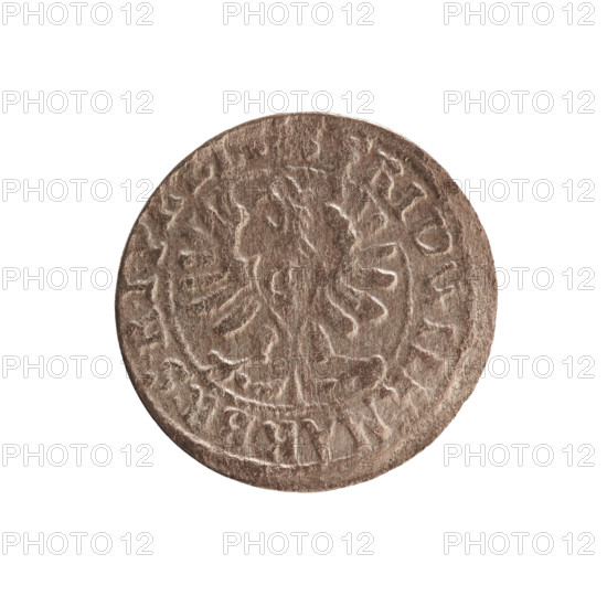 szelag, Section of Coins of Lands Associated with Poland, eagles, cross (iconographic), Frederick William I Hohenzollern (Great Elector of Brandenburg; Prince of Prussia; 1620-1688), Hohenzollern (coat of arms). Obv.: Prussian eagle, on its chest a monogram composed of the letters IC; in the rim between the pearl borders the inscription FRID.WILH.MAR.BR.SRIPR.EL. Rev.: monogram composed of the letters FW separating the inner border; in the rim an inscription beginning with a cross, divided by the Hohenzollern coat of arms +SOLIDUS.PR - USSIAE.1654. Date: 1654. Place: Ducal Prussia (1525–1701), Königsberg. Coin; diameter 15.6 mm, weight 0.60 g, axis 0°.