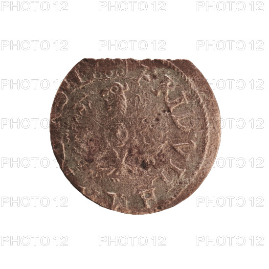 szelag forgery from the period. Frederick William I Hohenzollern (Great Elector of Brandenburg; Prince of Prussia; 1620–1688). Eagle, cross (iconographic), reverse. On the rim, between the pearl borders, an inscription beginning with a princely mitre FRID VILH M. A monogram composed of the letters FW interrupting the inner border. In the rim an inscription beginning with a stylized cross: +SOLID, P RVSS. 1550, after 1653. Ducal Prussia (1525–1701). Königsberg (for the original). Coin, counterfeit (from the period). Coin: diameter 15.9 mm; weight 0.46 g; axis 0°.