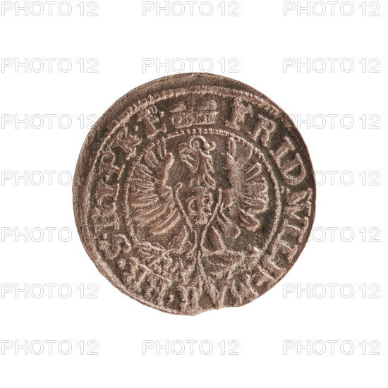 szelag, eagles, Frederick William I Hohenzollern (Great Elector of Brandenburg; Prince of Prussia; 1620-1688), cross (iconographic), Hohenzollern (coat of arms). Obv. Prussian eagle, on its chest a monogram composed of the letters IC. In the rim, between the pearl borders, an inscription beginning with a princely mitre FRID.WILH.MAR.BR.SRIPR.E. Rev. Monogram composed of the letters FW separating the inner border. In the rim an inscription beginning with a cross, divided by the Hohenzollern coat of arms +SOLIDUS.PR - USSIAE.1653. 1653. Ducal Prussia (1525-1701), Königsberg. Coin; diameter 15.5 mm; weight 0.54 g; axis 0 degrees.