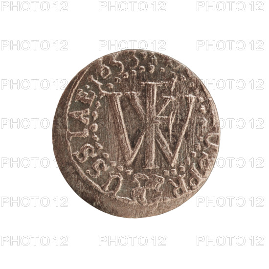 szelag; obverse: Prussian eagle bearing on its chest a monogram composed of the letters IC; rim between pearl borders inscription MAR.BR.SRI; reverse: monogram composed of the letters FW separating the inner border; rim inscription beginning with a cross, divided by the Hohenzollern coat of arms, PR - USSIAE.1653; date 1653; Frederick William I Hohenzollern (Great Elector of Brandenburg; Prince of Prussia; 1620–1688); Hohenzollern coat of arms; Ducal Prussia (1525–1701), Königsberg; coin, diameter 15.5 mm, weight 0.60 g, axis 0°