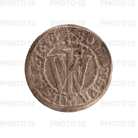 szelag; Hohenzollern (coat of arms); eagles; cross (iconographic); Frederick William I Hohenzollern (Great Elector of Brandenburg; Prince of Prussia; 1620–1688). Obverse: Prussian eagle, on its chest a monogram composed of the letters IC; in the rim, between the pearl borders, an inscription beginning with a princely mitre FRI, LH.MAR.BR.SRIPR.E. Reverse: monogram composed of the letters FW separating the inner border; in the rim an inscription beginning with a cross, divided by the Hohenzollern coat of arms +SO, US.PR - USS, .16, 1654. Ducal Prussia (1525–1701), Königsberg; coin. Diameter 15.7 mm; weight 0.54 g; axis 0°.