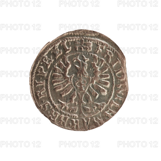 szelag, cross (iconographic), Frederick William I Hohenzollern (Great Elector of Brandenburg; Prince of Prussia; 1620-1688), eagles, Hohenzollern (coat of arms), Obv. Prussian eagle, on its chest a monogram composed of the letters IC. In the rim, between the pearl borders, an inscription beginning with a princely mitre FRID.WILH.MAR.BR.SRIPR.EL. Rv. Monogram composed of the letters FW separating the inner border. In the rim an inscription beginning with a cross, divided by the Hohenzollern coat of arms +SOLIDUS.PR - USSIAE.1654., 1654, Ducal Prussia (1525-1701), Königsberg, coin, diameter 15.6 mm, weight 0.56 g, axis 0 degrees.