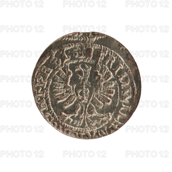 szelag, Frederick William I Hohenzollern (Great Elector of Brandenburg; Prince of Prussia; 1620-1688), Hohenzollern (coat of arms), eagles, cross (iconographic). Obv. Prussian eagle, on its chest a monogram composed of the letters IC. On the rim, between the pearl borders, an inscription beginning with a princely mitre FRID.WILH.MA...I.PR.EL. Rv. Monogram composed of the letters FW separating the inner border. In the rim an inscription beginning with a cross, divided by the Hohenzollern coat of arms +SOLIDUS.PR - USSIAE.1654. 1654, Ducal Prussia (1525-1701), Königsberg. Coin: diameter 15.8 mm, weight 0.49 g, axis 0 degrees.