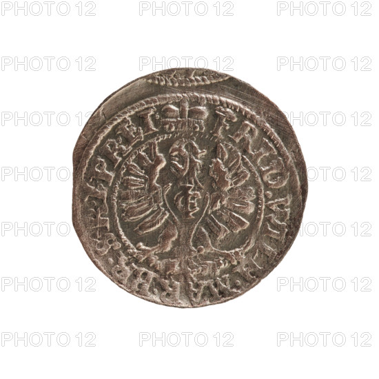 szelag; eagles; cross (iconographic); Frederick William I Hohenzollern (Great Elector of Brandenburg; Prince of Prussia; 1620–1688); Hohenzollern (coat of arms). Obverse: Prussian eagle with a monogram composed of the letters IC on its chest; rim between pearl borders with inscription beginning FRID.WILH.MAR.BR.SRIPR.EI. Reverse: monogram composed of the letters FW separating the inner border; rim with inscription beginning +SOLIDU, SI AE.1654. Date: 1654. Place: Ducal Prussia (1525–1701), Königsberg. Coin; diameter 15.6 mm; weight 0.50 g; axis 0°.