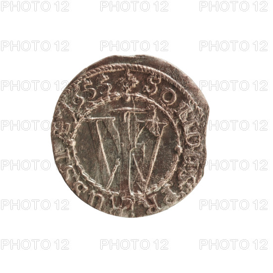 szelag, Melchior, Christoph (fl. 1646–1656); 1655. Obverse: Prussian eagle, on its chest a monogram composed of the letters IC; rim inscription beginning with a ducal mitre FRID.WILH.MA, L. Reverse: monogram composed of the letters FW separating the inner border; rim inscription beginning with a cross, divided by the Hohenzollern coat of arms +SOLIDUS.PR - USSIAE.1655. Subject: eagles, cross (iconographic), Hohenzollern (coat of arms); ruler: Frederick William I Hohenzollern (Great Elector of Brandenburg; Duke of Prussia; 1620–1688). Place/date: Ducal Prussia (1525–1701), Königsberg, 1655. Object: coin (szelag), diameter 15.0 mm, weight 0.41 g, axis 0°.