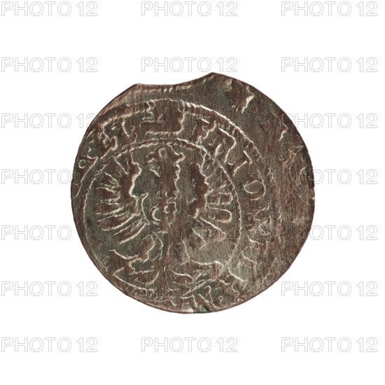 szelag, Section of Coins of Lands Associated with Poland, eagles, Frederick William I Hohenzollern (Great Elector of Brandenburg; Prince of Prussia; 1620-1688), cross (iconographic), Hohenzollern (coat of arms). Obverse: Prussian eagle with a chest monogram composed of the letters IC. Rim between pearl borders bears an inscription beginning with a princely mitre FRIDWILH.M, .EL. Rw. Monogram composed of the letters FW separating the inner border. Rim inscription beginning with a cross, divided by the Hohenzollern coat of arms: SOL, .PR -, SSI, .1654. Date: 1654. Place: Ducal Prussia (1525–1701), Königsberg. Coin: diameter 15.7 mm, weight 0.55 g, axis 0 degrees.