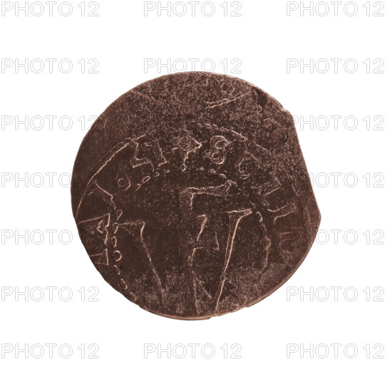 szelag, forgery from the period; forgeries; Department of Coins of Lands Associated with Poland; eagles; cross (iconographic); Frederick William I Hohenzollern (Great Elector of Brandenburg; Prince of Prussia; 1620-1688). Obverse: eagle with spread-out wings, a point on his chest. In the rim, between the pearl borders, an inscription beginning with a ducal mitre, R WILMHAPFP IP. Reverse: monogram composed of the letters FW separating the inner border; in the rim an inscription beginning with a stylized cross: +SOLID A1 1 165?; Ducal Prussia (1525–1701), (for the original), Königsberg (for the original). Coin, counterfeit (from the period). Diameter 15.9 mm; weight 0.44 g; axis 0°.