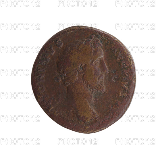 Sestertius, Antoninus Pius (86–161; Roman emperor 138–161), issuer; obverse: head of the emperor in a laurel wreath facing right, inscription A TONINVS · AVG PIVS P; reverse: she-wolf suckling Romulus and Remus standing to the right, inscription TR POT · COS III, in the SC episode; dated 140–144; Roman Empire (27 BC–476); Rome; coin; diameter 31.5–32.5 mm; weight 27.15 g; axis 0°