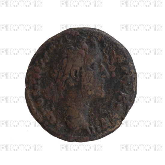As/dupondius, Antoninus Pius (86–161; Roman emperor 138–161), issuer: Antoninus Pius — iconography: head of the emperor in a laurel wreath to the right, inscription 'ANTONINVS AV, S PP, R, XX' all around; reverse: facade of a temple with eight columns and two statues (Divine Augustus and Livia), inscription 'TEMP - AVG REST' and 'COS IIII' in the section, 'SC' in the fields; dated 158–159, Roman Empire (27 BC–476), Rome; coin; diameter 24.0–25.0 mm, weight 11.30 g, axis 180°.