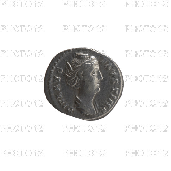 Denarius, Faustina the Elder (98–141; Roman empress 138–141) (posthumous), issuer: Antoninus Pius (86–161; Roman emperor 138–161). Obverse: Bust of Faustina I in drapery facing right, inscription DIVA AVG - FAVSTINA. Reverse: Six-column façade of the temple of Divine Faustina, inscription PIETAS AVG. Date: 141. Culture: Roman Empire (27 BC–476). Place: Rome. Object type: coin. Measurements: diameter 16.0–17.5 mm, weight 3.10 g, axis 0°.