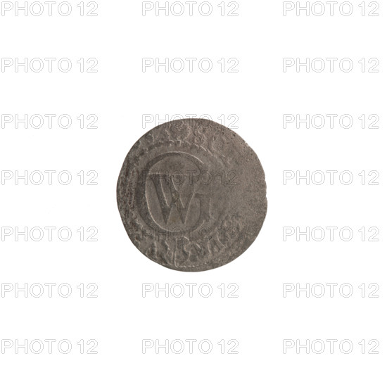 szelag, Ernest Pfahler, Wislica hoard, numism. Obv.: Prussian eagle with crowned letter S on its chest; rim inscription beginning with a heart G, WILH.MAR. Rev.: monogram composed of the letters GW; rim inscription beginning with a rosette and divided by the Hohenzollern coat of arms SOL, S.PR - V, 3. Date: 1633. Maker/issuer: George William Hohenzollern (Elector of Brandenburg; Duke of Prussia; 1620–1640). Place: Ducal Prussia, Königsberg. Type: coin (szelag). Materials/style: Hohenzollern arms, eagles, rosettes. Dimensions: diameter 15.8 mm, weight 0.36 g, axis 0°.