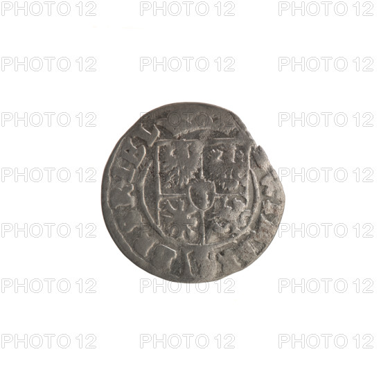 one-and-a-half, Ernest Pfahler, Wislica hoard, George William Hohenzollern (Elector of Brandenburg; Prince of Prussia; 1620–1640). Obv.: Under the ducal mitre, a five-field coat of arms; below in the shield the value numeral 3. In the rim between the rims, an inscription divided by the mitre and the value numeral WIMAR • BRSRIEL. Rev.: Royal orb with a cross with arms ending in finials; in the lower part of the apple, the value numerals 24; on the sides of the cross, the date numerals 2–4. In the rim between the rims, an inscription divided by a cross and a heart MON • DVC • PRVS • 1624. Ducal Prussia (1525–1701), Königsberg. Coin; diameter 19.0 mm; weight 0.92 g; axis 0°.