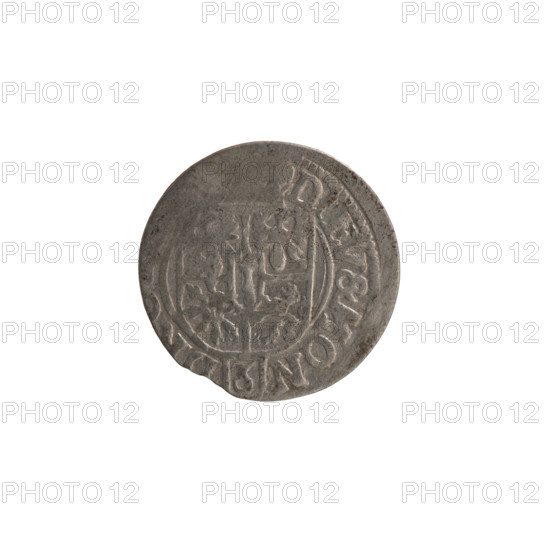 one-and-a-half, Ernest Pfahler, the hoard from Wislica (numism.), George William Hohenzollern (Elector of Brandenburg; Prince of Prussia; 1620-1640), cross (iconographic), orb of rule (iconographic), coats of arms. Obv. Royal orb with a cross with arms terminating in finials. In the lower part of the orb the value numerals Z4. On the sides of the cross the date numerals Z - I. In the rim between the rims an inscription divided by a cross, beginning with a heart GE.WI.MAR., PD, Rw. Five-field coat of arms, below in the shield the value digit 3. In the rim between the borders an inscription separated by the value digit DIEV&MON -, 1621. Ducal Prussia (1525-1701), Königsberg, coin: diameter 18.8 mm, weight 0.96 g, axis 0 deg.