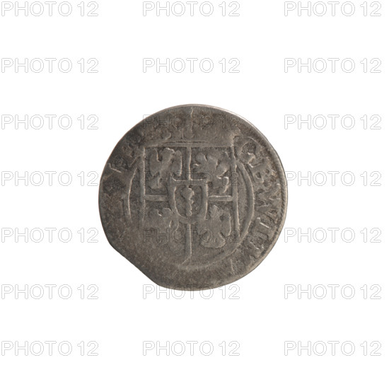 one and a half, Ernest Pfahler, the hoard from Wislica (numism.), George William of Hohenzollern (Elector of Brandenburg; Duke of Prussia; 1620-1640), cross (iconographic), orb of rule (iconographic), coats of arms. Obv. Under the ducal mitre, a five-field coat of arms. On the rim between the borders, an inscription divided by the mitre GE.WI.M, .IE Rw. Royal orb with a cross with arms terminating in finials. In the lower part of the orb, the numerals of the value 24. On the sides of the cross, the date numerals 2 - 6. On the rim between the borders, an inscription divided by a cross and a heart located below the orb, NE.NO. - DVC.PRV, 1626. Ducal Prussia (1525-1701), Königsberg, coin: diameter 19.3 mm, weight 1.24 g, axis 0 deg.
